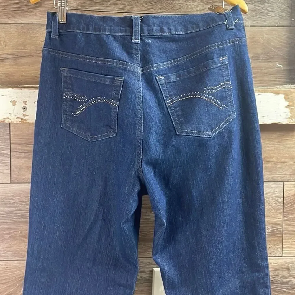 GLORIA VANDERBILT Ladies 5 Pocket Rhinestones Jeans Straight Leg Blue Size 10